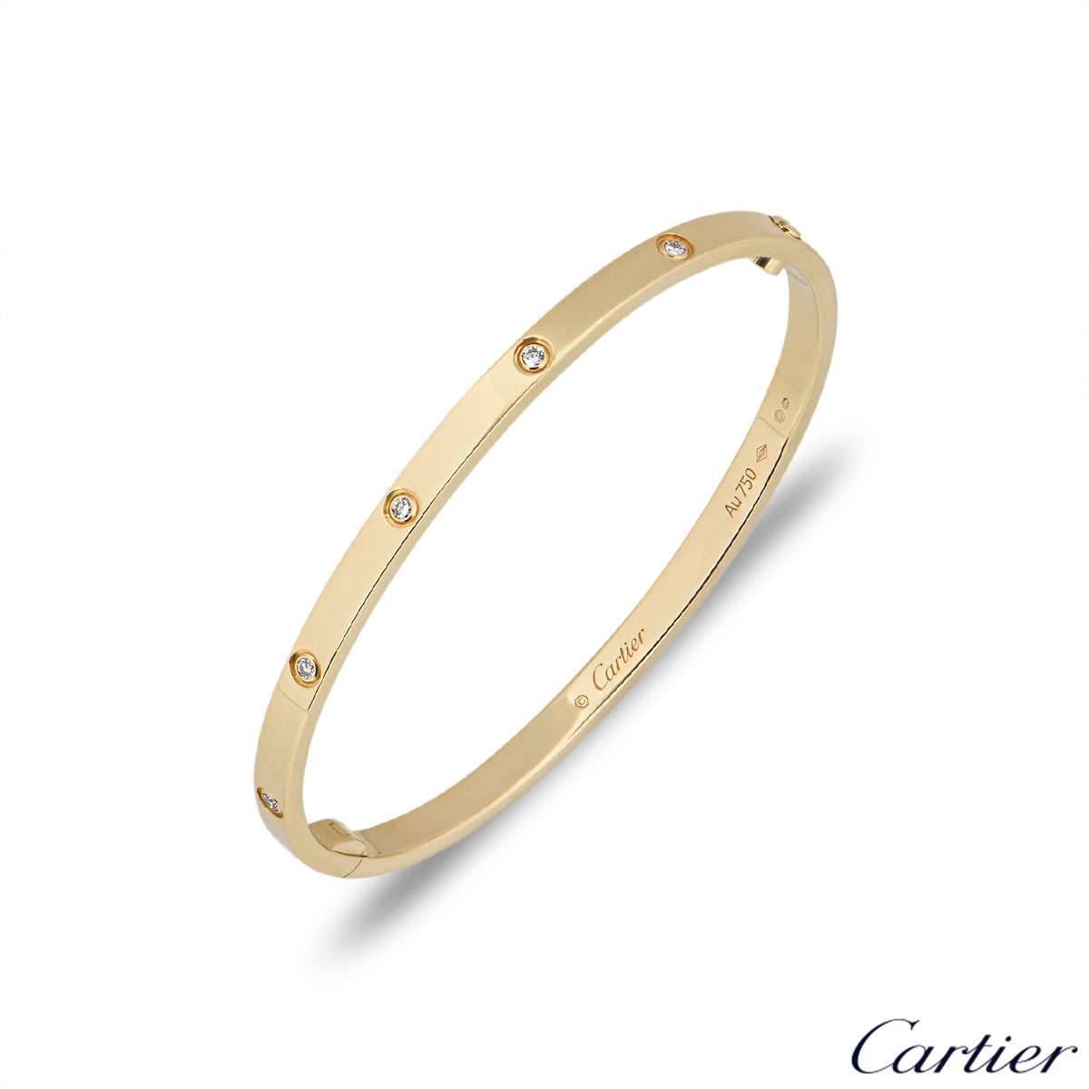 Cartier Yellow Gold Full Diamond Love Bracelet SM Size 17 B6047817 ...